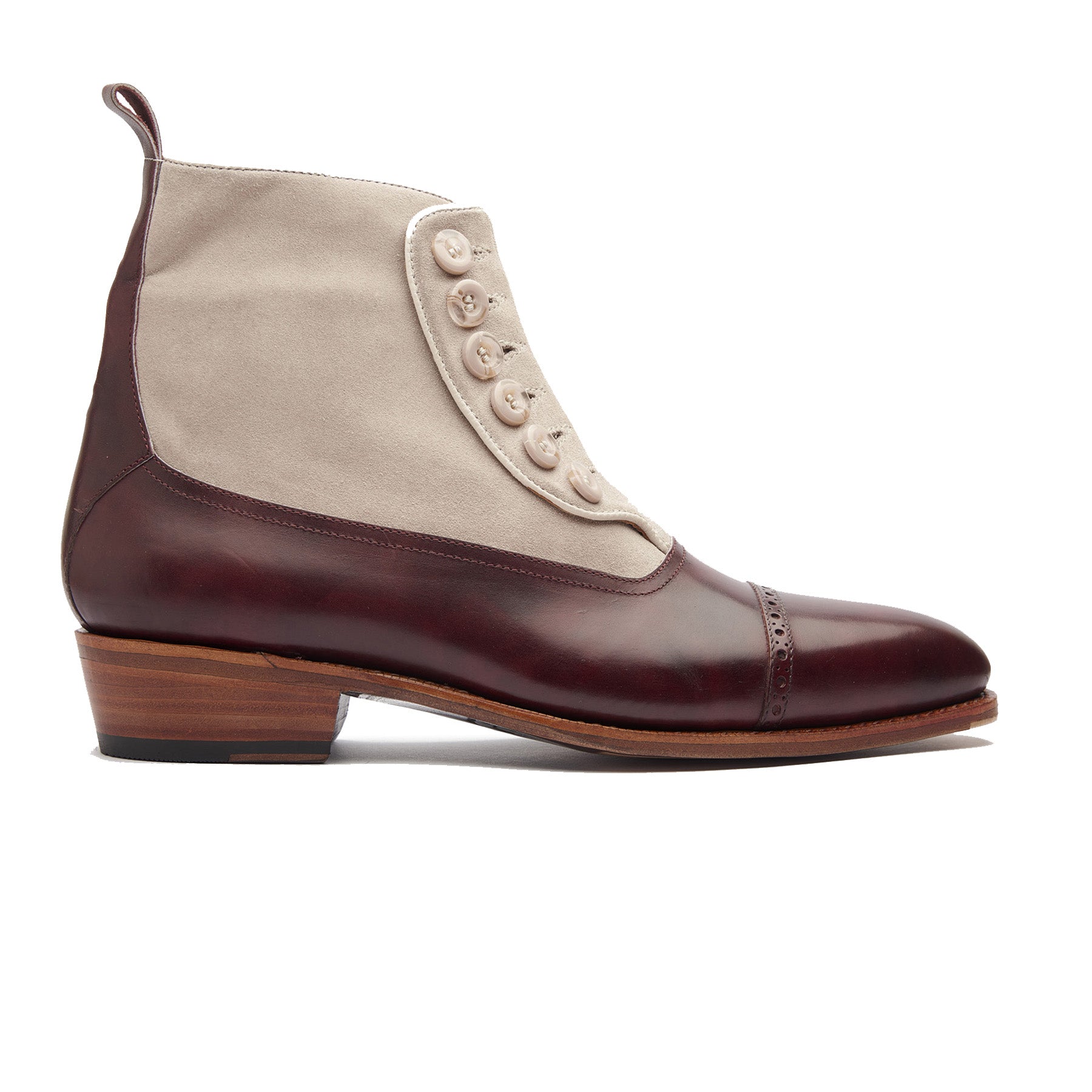 Esquire, Button Boot - Plum Museum Calf Ivory Suede | Hand Welted Cont ...