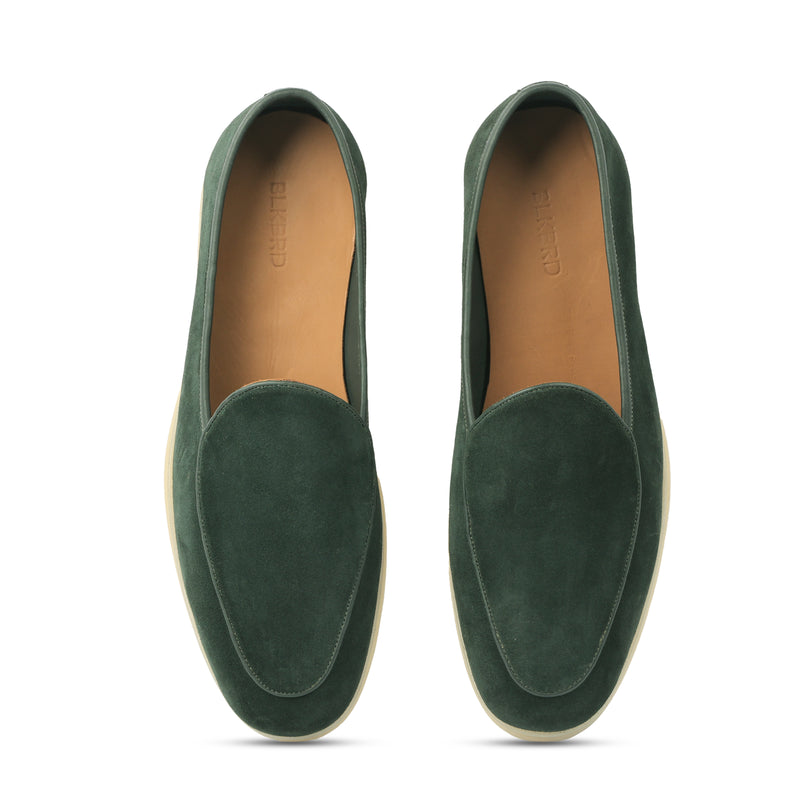 Lorenzo, Belgian Loafer - Castorino Suede Bottle Green | Unlined Flex Collection