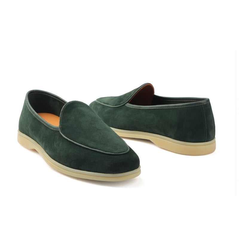 Lorenzo, Belgian Loafer - Castorino Suede Bottle Green | Unlined Flex Collection