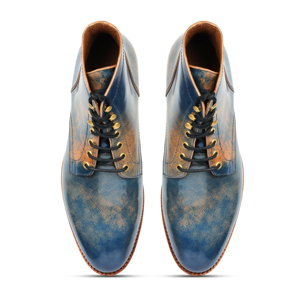 Ocean, Hand Welted Boot - Shell Cordovan Marble Blue |Cordovan Series