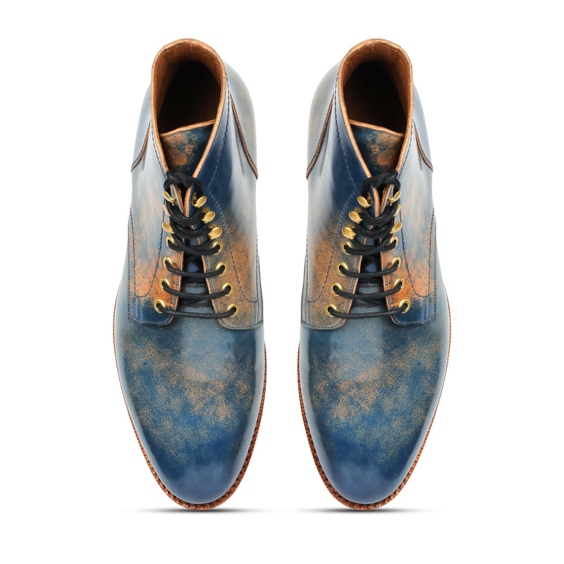 Ocean, Hand Welted Boot - Shell Cordovan Marble Blue |Cordovan Series