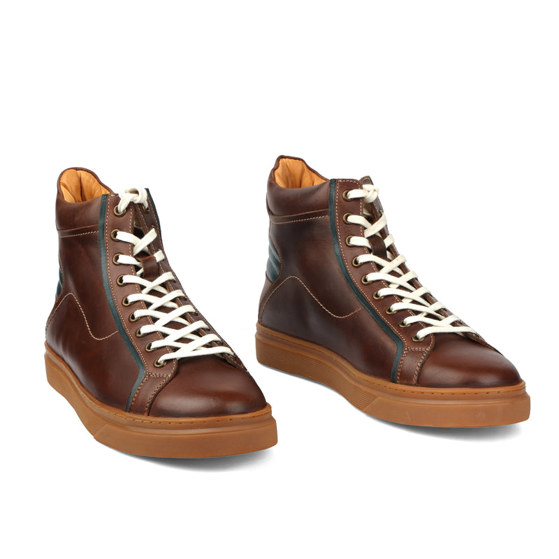 Kaiser, High Top Work Sneaker - Brown Pullup | Smart Casuals