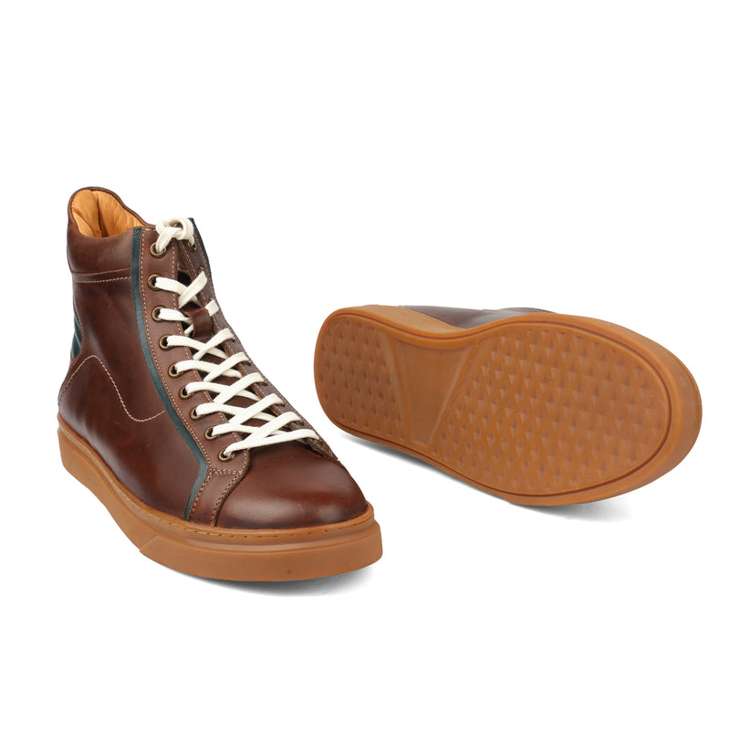 Kaiser, High Top Work Sneaker - Brown Pullup | Smart Casuals