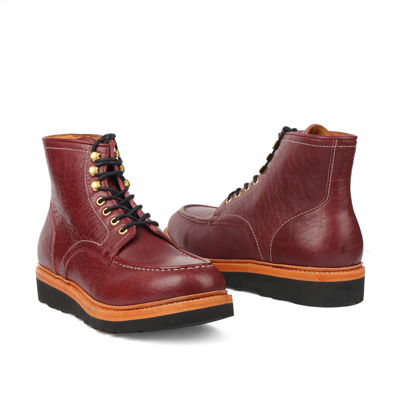 Dallas, Moctoe Boot - Burgundy Bison | Hand Welted Boots 2.0