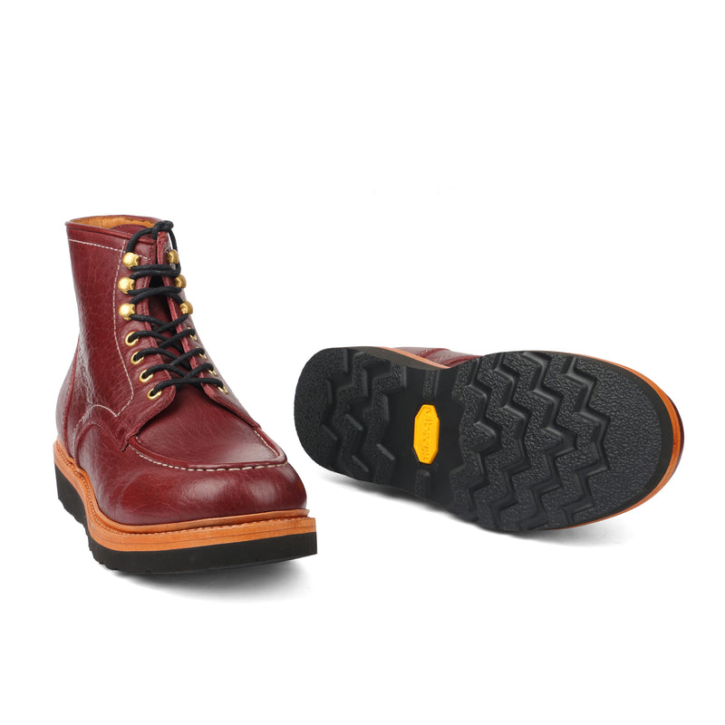 Dallas, Moctoe Boot - Burgundy Bison | Hand Welted Boots 2.0