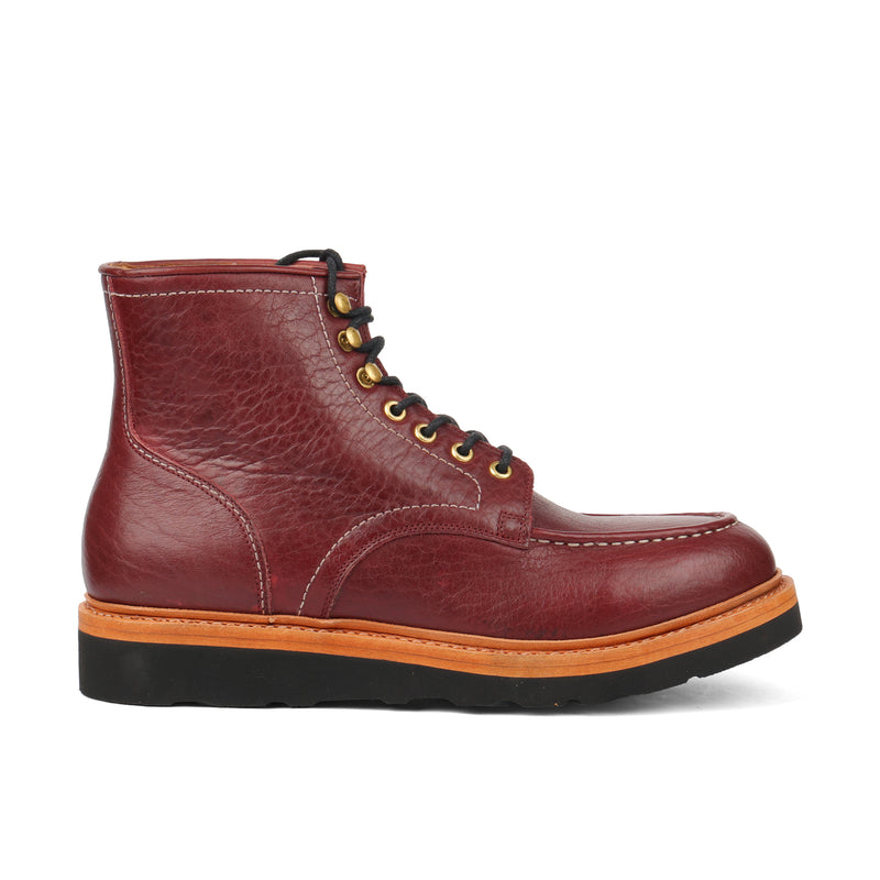 Dallas, Moctoe Boot - Burgundy Bison | Hand Welted Boots 2.0