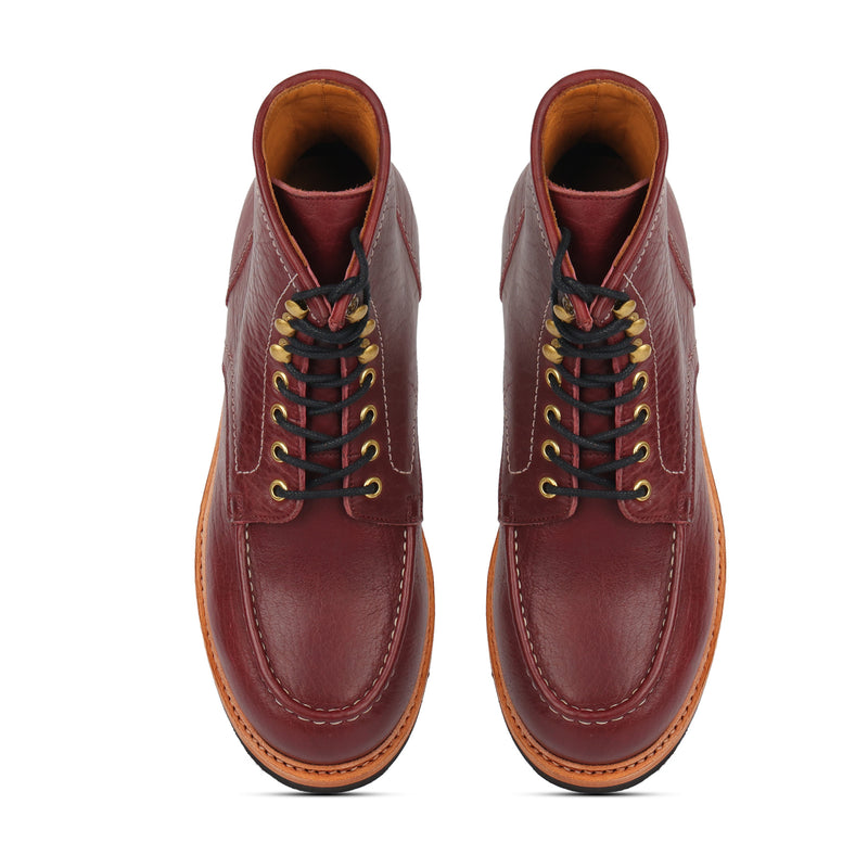 Dallas, Moctoe Boot - Burgundy Bison | Hand Welted Boots 2.0